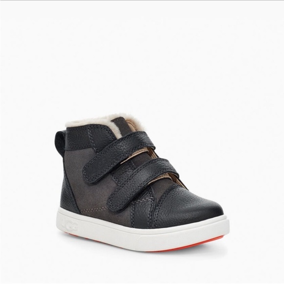 UGG Rennon II Black/Gray Leather High Top Shoes Velcro Closure Stylish Toddler 7 - Picture 1 of 9